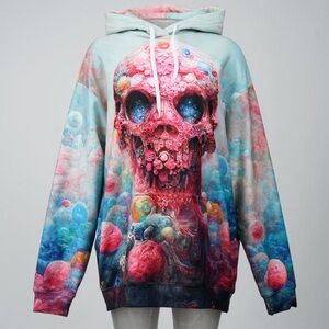 Mr. Gugu & Miss Go Skull Graphic Hoodie XS Oversized Colorful Pullover
